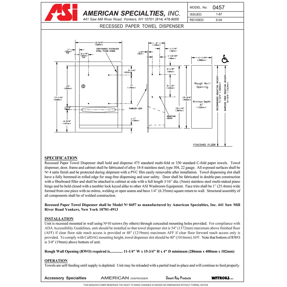 ASI 0457 Commercial Paper Towel Dispenser, Recessed-Mounted, Stainless Steel 5 ASI 0457 Commercial Paper Towel Dispenser, Recessed-Mounted, Stainless Steel - Image 3