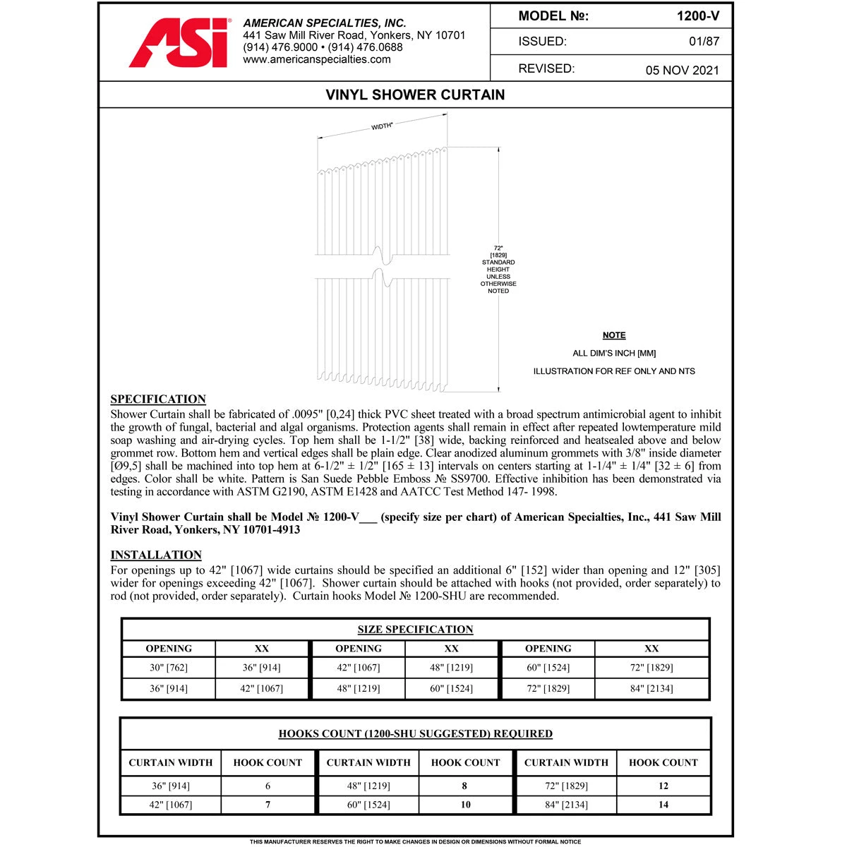 ASI 1200-V84 Commercial Shower Curtain, 84"Width X 72"Height, Vinyl 6 ASI 1200-V84 Commercial Shower Curtain, 84"Width X 72"Height, Vinyl - Image 4