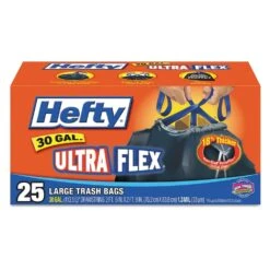 Hefty Ultra Flex Waste Bags, 30 Gal, 1.05 Mil, 30" X 33", Black, 25/Box - RFPE80627BX