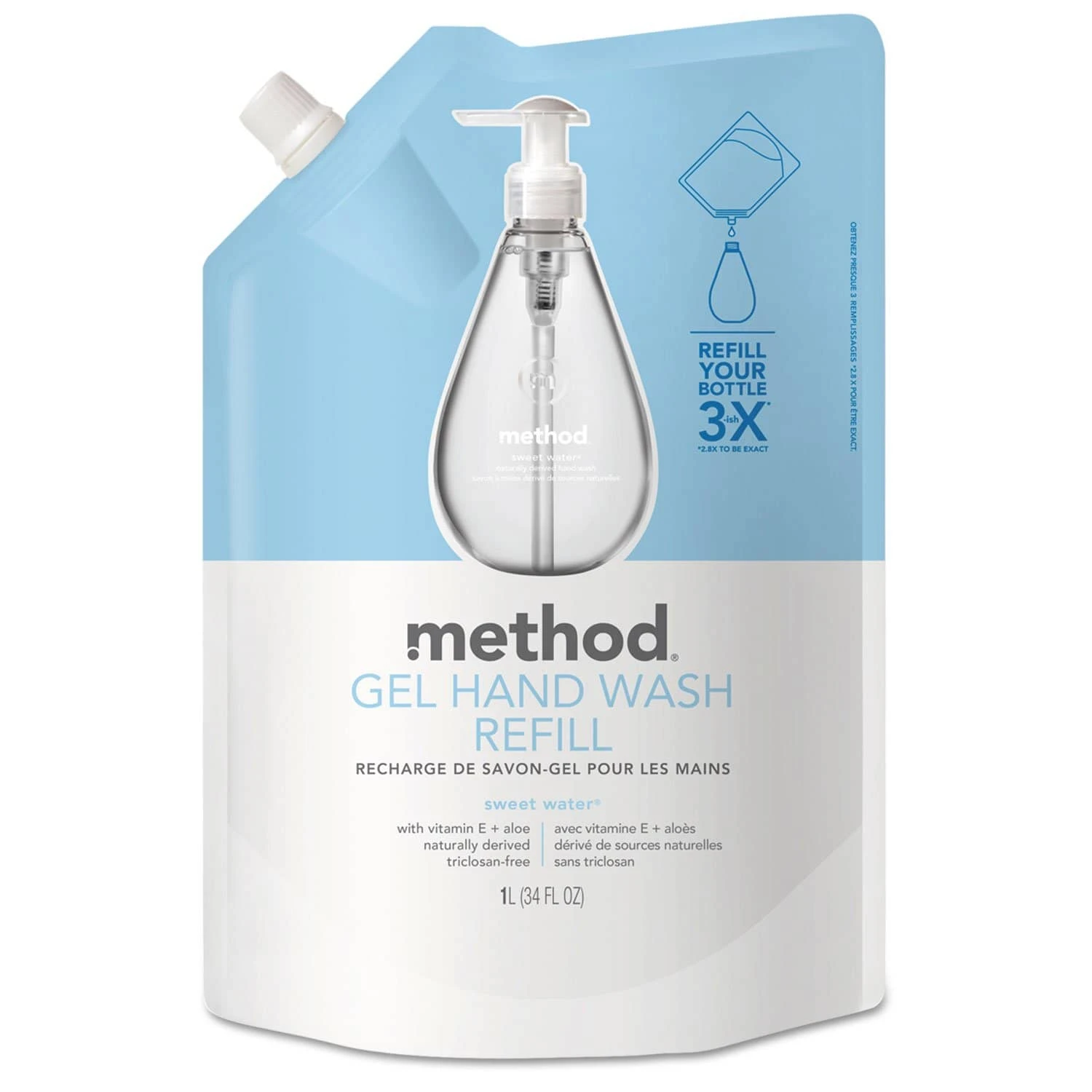 Method Gel Hand Wash Refill, Sweet Water, 34 Oz Pouch - MTH00652 3 Method Gel Hand Wash Refill, Sweet Water, 34 Oz Pouch - MTH00652