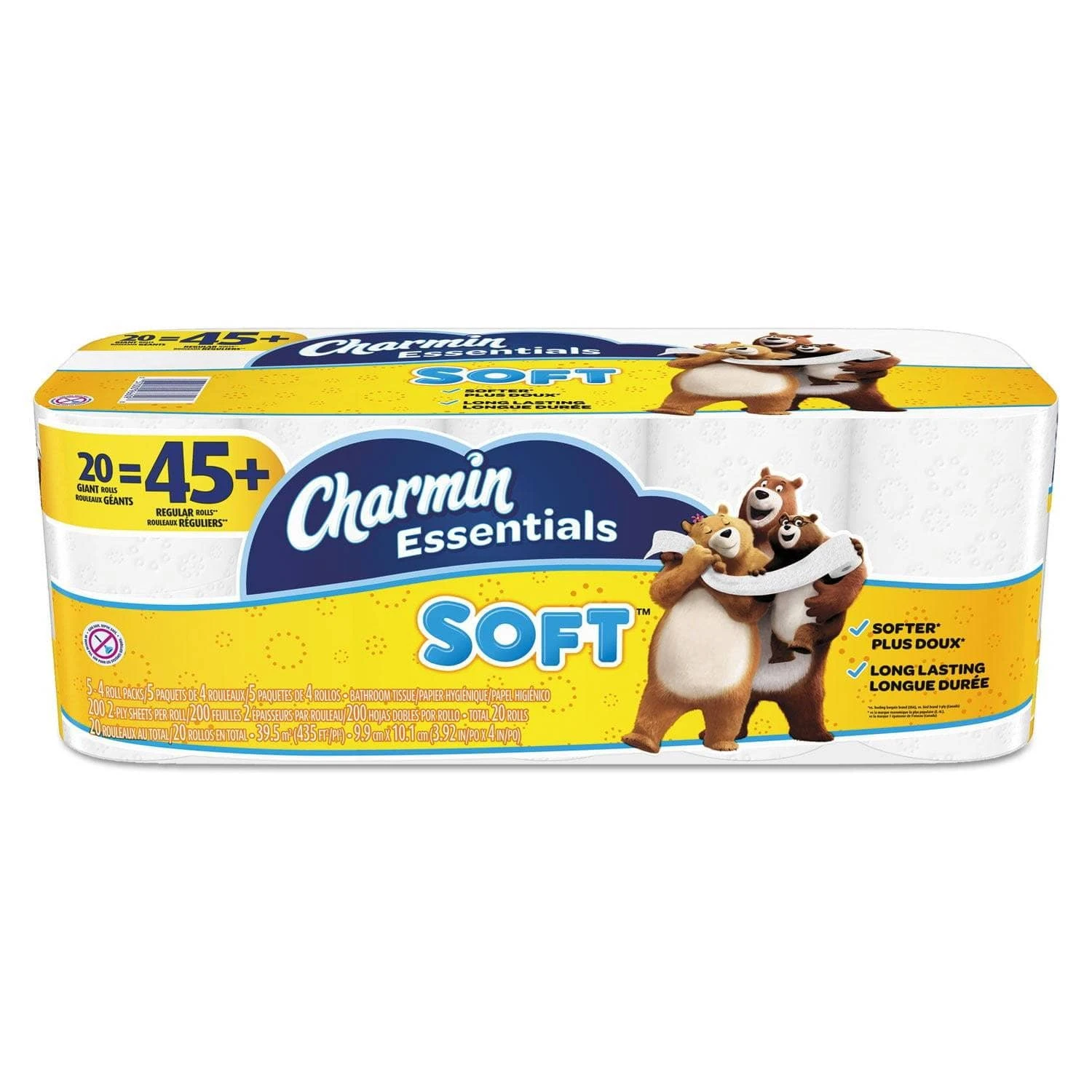 Charmin Essentials Soft Bathroom Tissue, Septic Safe, 2-Ply, White, 4 X 3.92, 200/Roll, 20 Roll/Pack - PGC96609 3 Charmin Essentials Soft Bathroom Tissue, Septic Safe, 2-Ply, White, 4 X 3.92, 200/Roll, 20 Roll/Pack - PGC96609