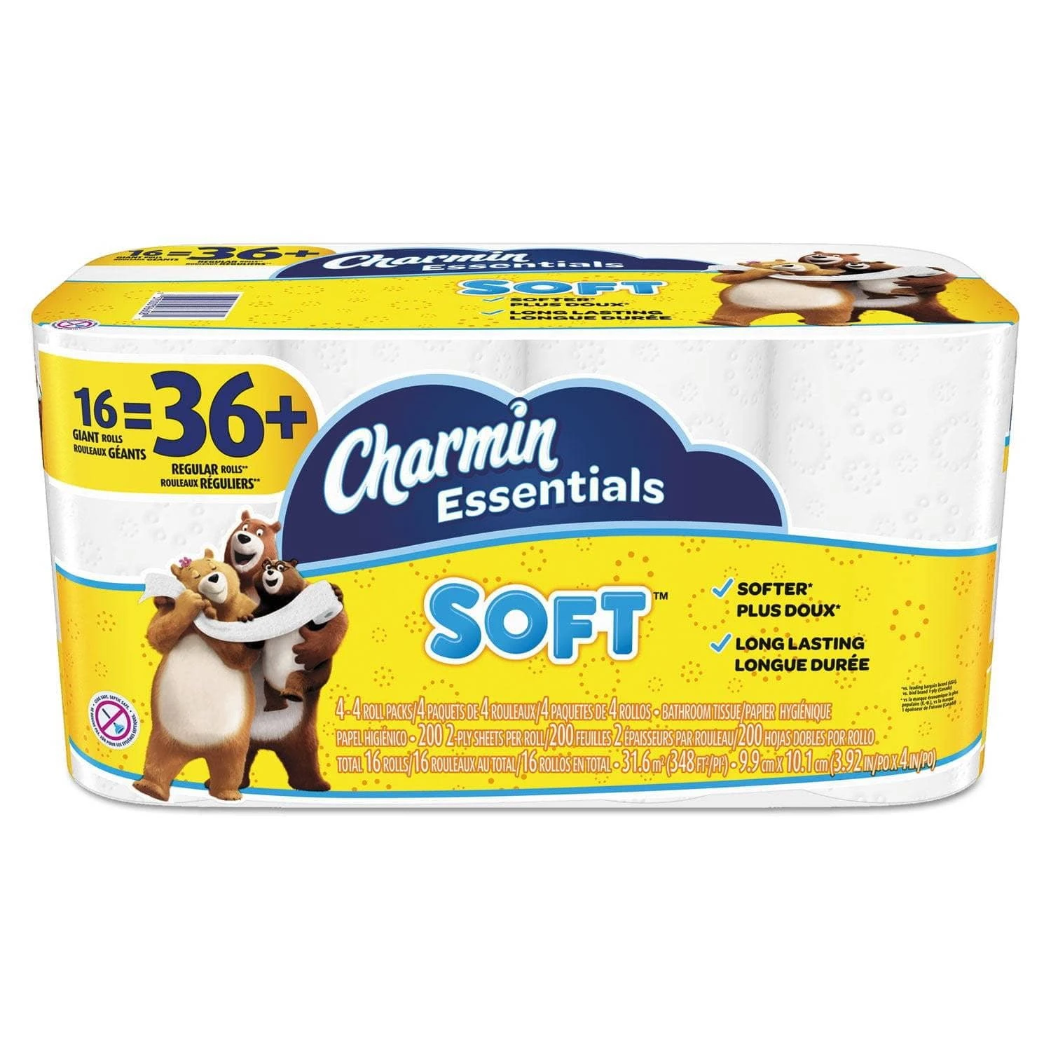 Charmin Essentials Soft Bathroom Tissue, Septic Safe, 2-Ply, White, 4 X 3.92, 200/Roll, 16 Roll/Pack - PGC96608 3 Charmin Essentials Soft Bathroom Tissue, Septic Safe, 2-Ply, White, 4 X 3.92, 200/Roll, 16 Roll/Pack - PGC96608
