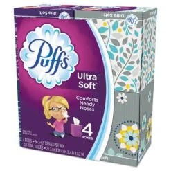 Puffs Ultra Soft Facial Tissue, 2-Ply, White, 56 Sheets/Box, 4 Boxes/Pack - PGC35295PK