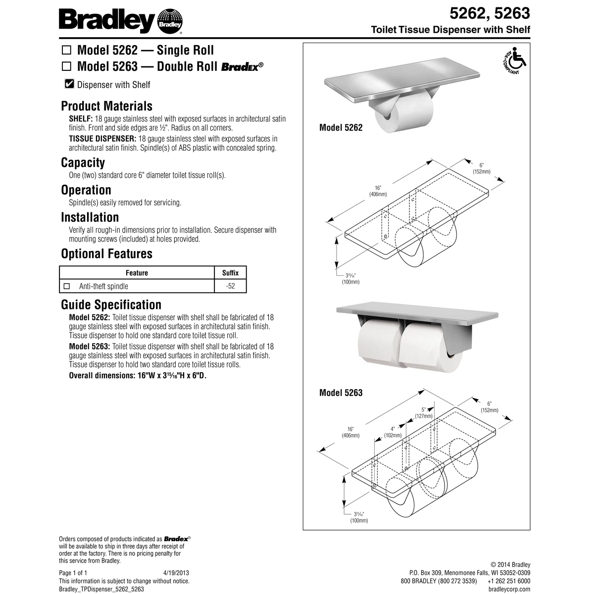 Bradley 5263-00 Commercial Toilet Paper Dispenser, Surface-Mounted, Aluminum 5 Bradley 5263-00 Commercial Toilet Paper Dispenser, Surface-Mounted, Aluminum - Image 3