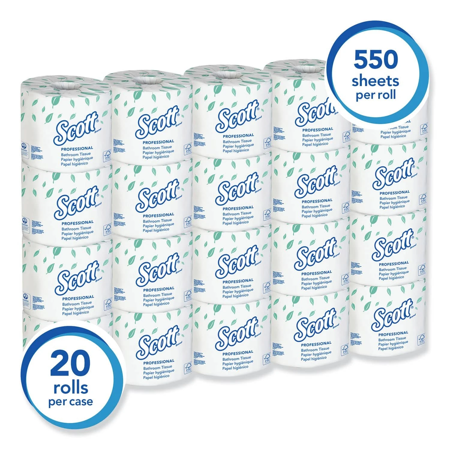Scott Essential Standard Roll Bathroom Tissue, Traditional, Septic Safe, 2 Ply, White, 550 Sheets/Roll, 20 Rolls/Carton - KCC13607 4 Scott Essential Standard Roll Bathroom Tissue, Traditional, Septic Safe, 2 Ply, White, 550 Sheets/Roll, 20 Rolls/Carton - KCC13607 - Image 2