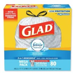 Glad Odorshield Tall Kitchen Drawstring Bags, 13 Gal, 0.95 Mil, 24" X 27.38", White, 80/Box - CLO78899BX