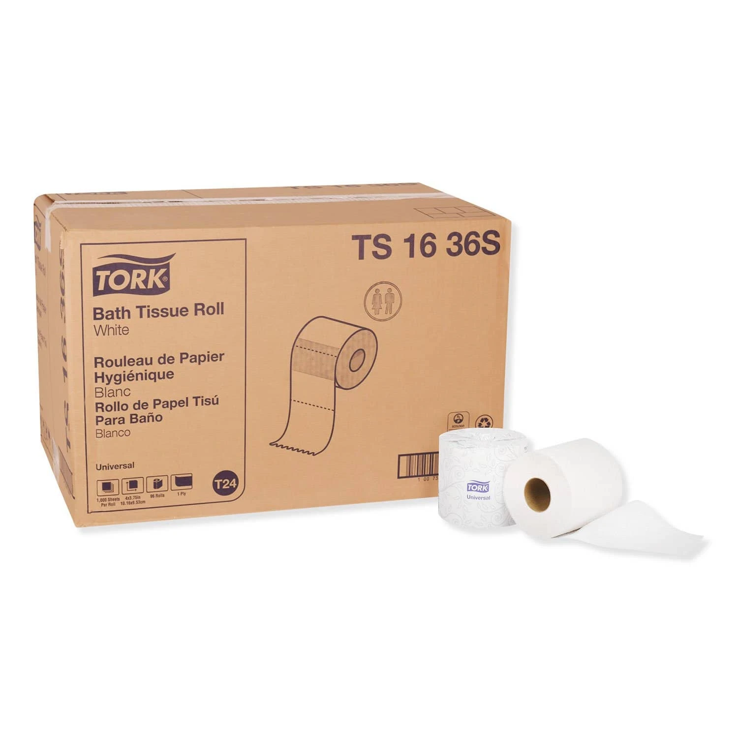 Tork Universal Bath Tissue, Septic Safe, 1-Ply, White, 1000 Sheets/Roll, 96 Rolls/Carton - TRKTS1636S 3 Tork Universal Bath Tissue, Septic Safe, 1-Ply, White, 1000 Sheets/Roll, 96 Rolls/Carton - TRKTS1636S
