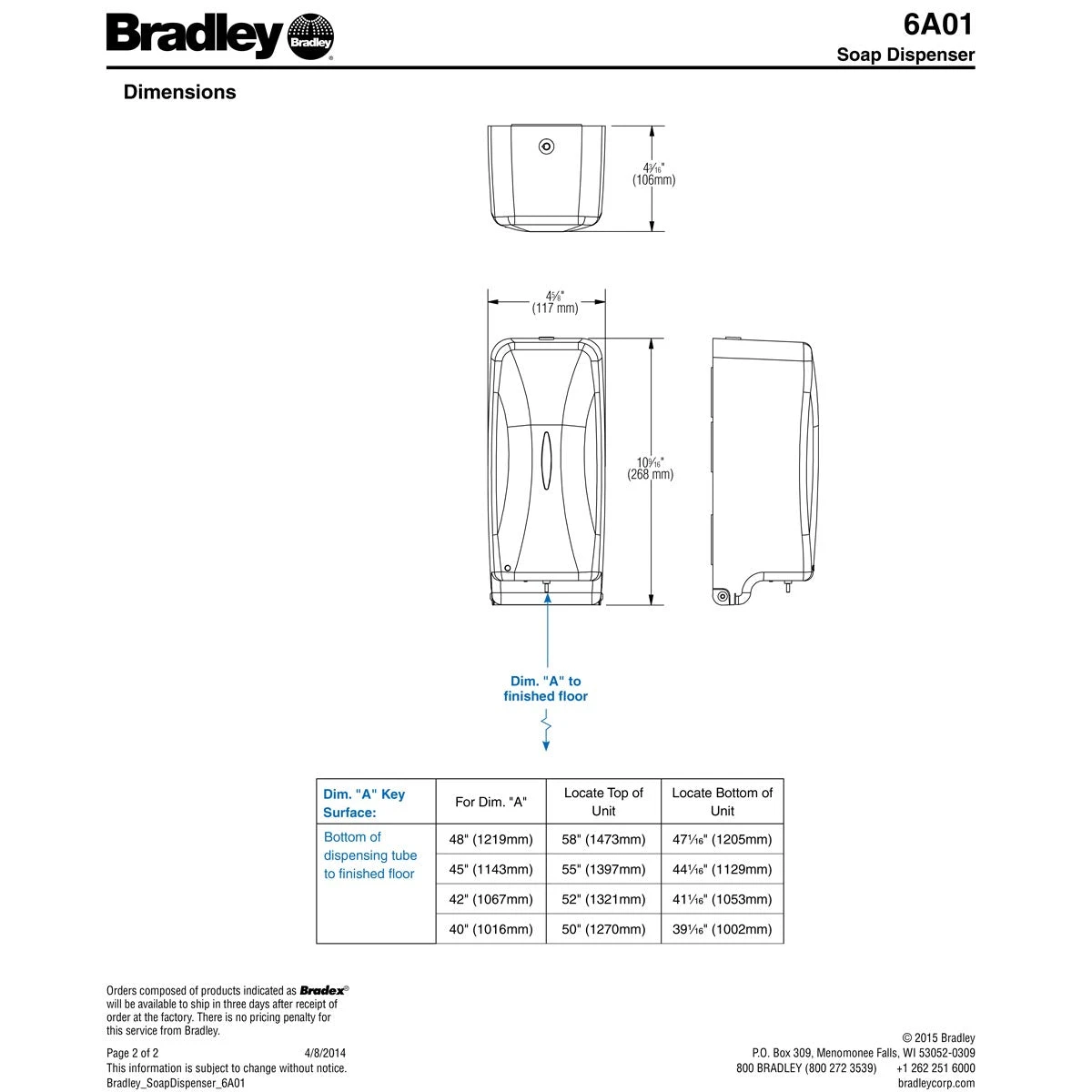 Bradley 6A01-11 Automatic Foam Soap/Sanitizer Dispenser, Surface Mount 8 Bradley 6A01-11 Automatic Foam Soap/Sanitizer Dispenser, Surface Mount - Image 6
