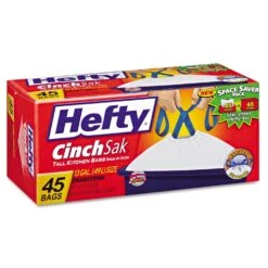 Hefty Cinch Sak Tall Kitchen And Trash Bags, 13 Gal, 0.9 Mil, 24" X 27.38", White, 45/Box - RFPE84572 -Alpine shop 75245