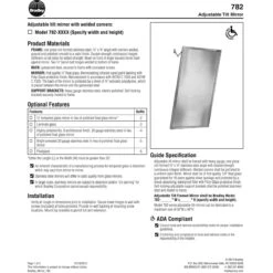 Bradley 782-018300 (18 X 30) Commercial Restroom Mirror, Tilt Frame, 18" W X 30" H, Stainless Steel W/ Satin Finish -Alpine shop 782 td1