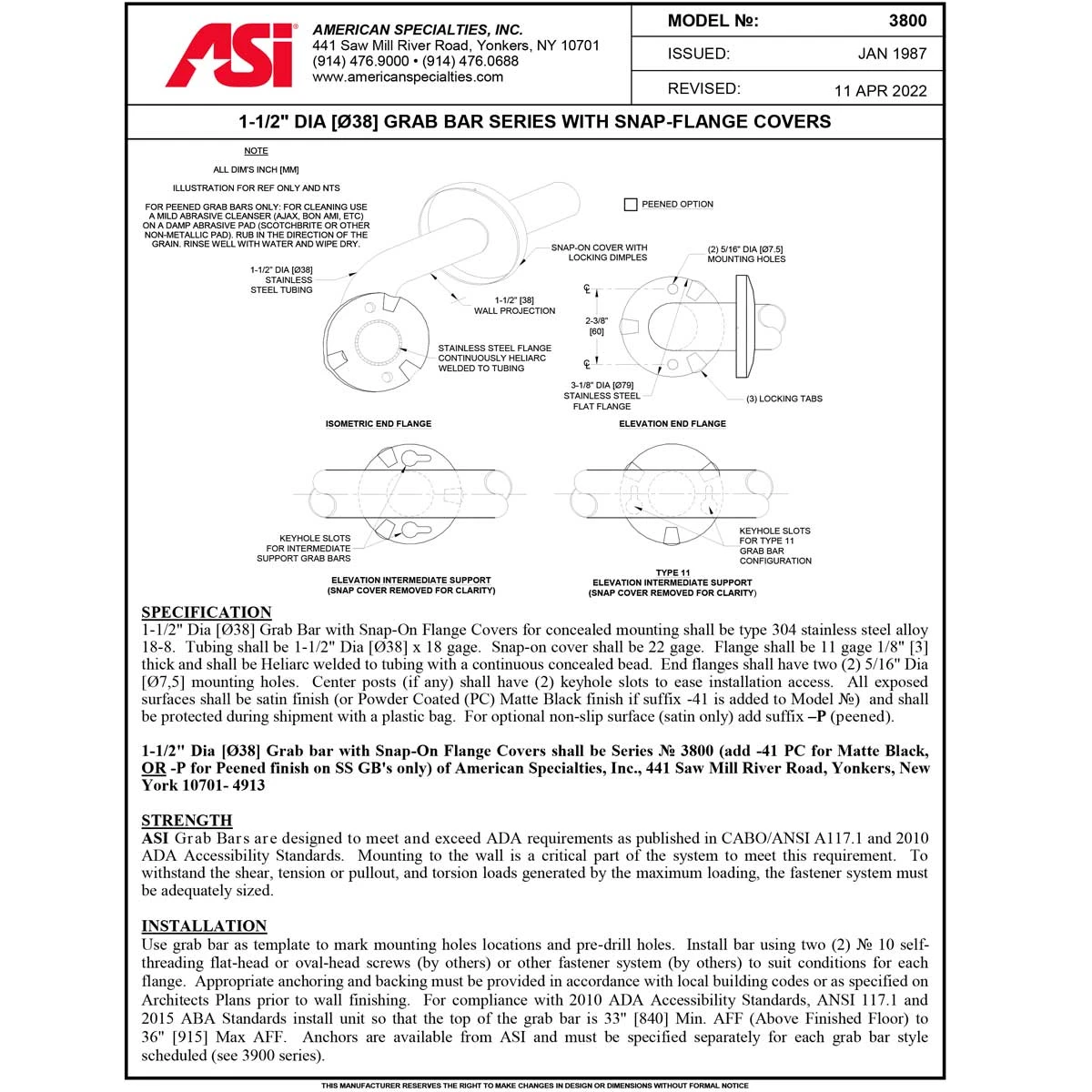 ASI 3801-42-41 Snap Flange (1-1/2" O.D) - Matte Black - Straight Grab Bar, 42” 5 ASI 3801-42-41 Snap Flange (1-1/2" O.D) - Matte Black - Straight Grab Bar, 42” - Image 3