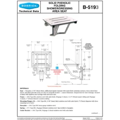 Bobrick B-5193 Commercial Folding Shower Seat, Surface-Mounted, Stainless Steel 9 Bobrick B-5193 Commercial Folding Shower Seat, Surface-Mounted, Stainless Steel -Alpine shop B 5193 td 1 1