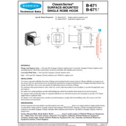 Bobrick B-6717 Commercial Single Robe & Coat Hook, Stainless Steel W/ Satin Finish -Alpine shop B 671 td