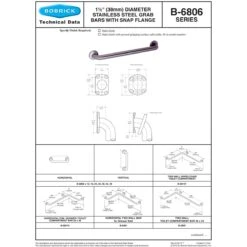 Bobrick B-6806x24 (24 X 1.5) Commercial Grab Bar, 1-1/2" Diameter X 24" Length, Concealed-Mounted, Stainless Steel -Alpine shop Bobrick B 6806x36 Grab Bars Technical 1 97741d9a 5d72 47b0 8d3d 9885634e8b9b