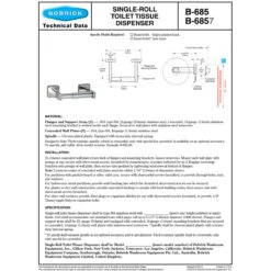 Bobrick B-6857 Commercial Toilet Paper Dispenser, Surface-Mounted, Stainless Steel W/ Satin Finish -Alpine shop Bobrick B 6857 Surface Mounted Toilet Tissue Dispenser For Single Roll Tech Data Sheet