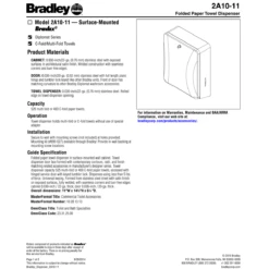 Bradley 2A10-11 Commercial Paper Towel Dispenser, Surface-Mounted, Stainless Steel 10 Bradley 2A10-11 Commercial Paper Towel Dispenser, Surface-Mounted, Stainless Steel -Alpine shop Bradley 2A10 11 Towel Dispenser Folded Surface Mounted techdata 1