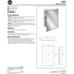Bradley 9664-000000 Commerical Medicine Cabinet, 16" W X 22" H, Recessed-Mounted, Steel White Epoxy -Alpine shop Bradley 9664 Mirrors tech data 1