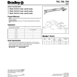 Bradley BX 758-2400 Commercial Bathroom Shelf, 8" D X 24" L, Surface-Mounted, Stainless Steel -Alpine shop Bradley Shelf 755 756 758