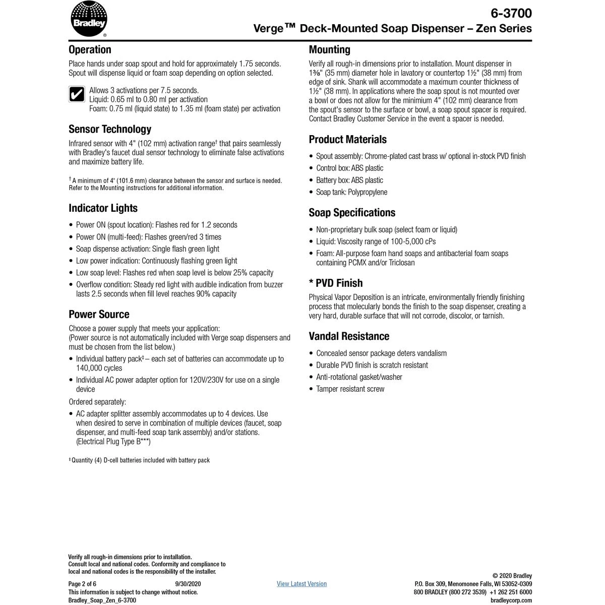 Bradley - 6-3700-RFM-BR - Touchless Counter Mounted Sensor Soap Dispenser, Brushed Brass, Zen Series 10 Bradley - 6-3700-RFM-BR - Touchless Counter Mounted Sensor Soap Dispenser, Brushed Brass, Zen Series - Image 8