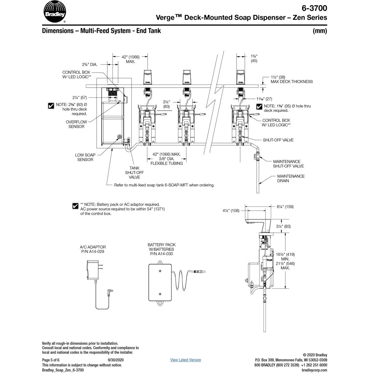 Bradley - 6-3700-RFM-BR - Touchless Counter Mounted Sensor Soap Dispenser, Brushed Brass, Zen Series 13 Bradley - 6-3700-RFM-BR - Touchless Counter Mounted Sensor Soap Dispenser, Brushed Brass, Zen Series - Image 11