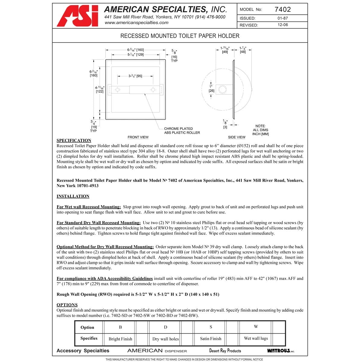 ASI 7402-SD Commercial Toilet Paper Dispenser, Recessed-Mounted, Stainless Steel W/ Satin Finish 5 ASI 7402-SD Commercial Toilet Paper Dispenser, Recessed-Mounted, Stainless Steel W/ Satin Finish - Image 3
