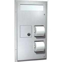ASI 0481-HC Combination Commercial Seat Cover/Toilet Paper Dispensers/Sanitary Napkin Disposal, Partition-Mounted, Stainless Steel