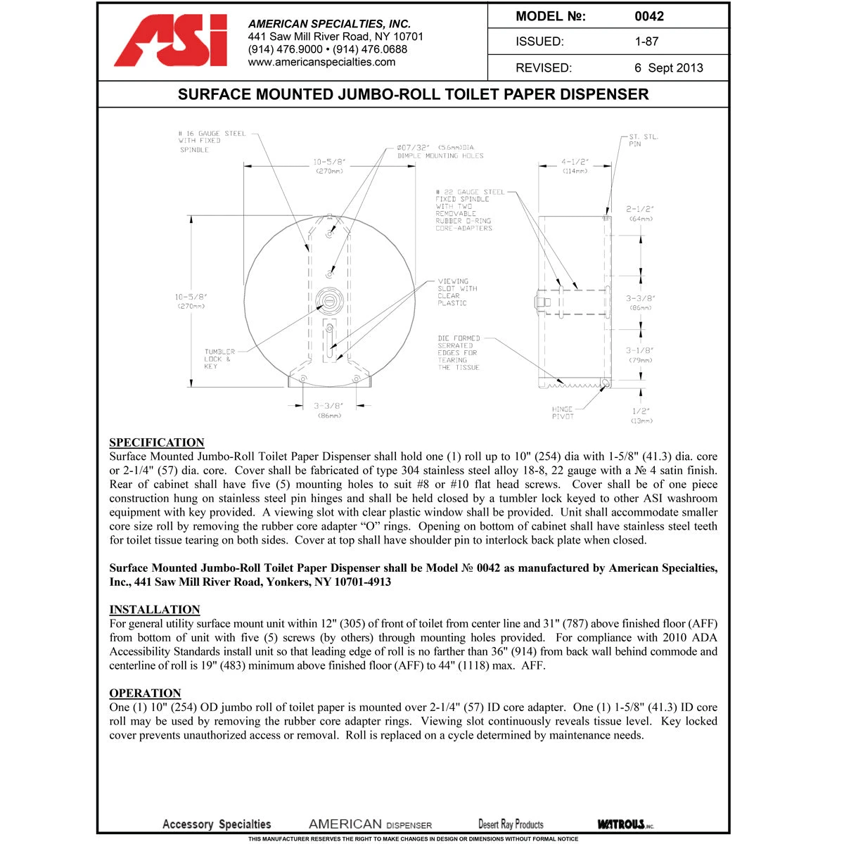 ASI 0042 Commercial Toilet Paper Dispenser, Surface-Mounted, Stainless Steel W/ Satin Finish 7 ASI 0042 Commercial Toilet Paper Dispenser, Surface-Mounted, Stainless Steel W/ Satin Finish - Image 5