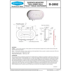 Bobrick B-2892 Commercial Toilet Paper Dispenser, Surface-Mounted, Stainless Steel W/ Satin Finish 17 Bobrick B-2892 Commercial Toilet Paper Dispenser, Surface-Mounted, Stainless Steel W/ Satin Finish -Alpine shop C1968506 td