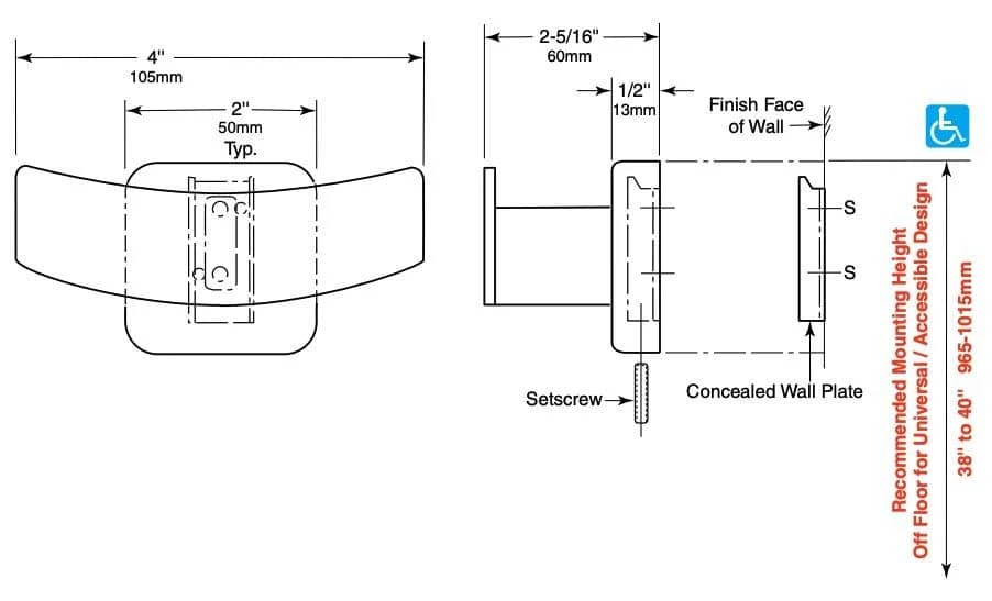 Bobrick B-672 Commercial Restroom Double Robe & Coat Hook, Stainless Steel W/ Satin Finish 6 Bobrick B-672 Commercial Restroom Double Robe & Coat Hook, Stainless Steel W/ Satin Finish - Image 4