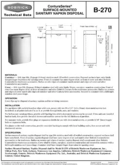 Bobrick B-270 Commercial Restroom Sanitary Napkin/Tampon Disposal, Surface-Mounted, Stainless Steel -Alpine shop C1968624 main 121