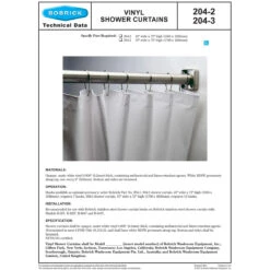 Bobrick B-204-3 Commercial Shower Curtain, 72" Length, Vinyl -Alpine shop C1968633 td1