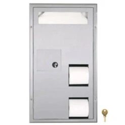 Bobrick B-3574 Combination Commercial Seat-Cover Dispenser/Toilet Paper Dispenser/Waste Receptacle, Recessed-Mounted, Stainless Steel