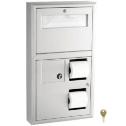 Bobrick B-3579 Combination Commercial Seat-Cover Dispenser/Toilet Paper Dispenser/Waste Receptacle, Surface-Mounted, Stainless Steel