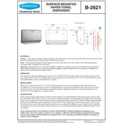 Bobrick B-2621 Commercial Paper Towel Dispenser, Surface-Mounted, Stainless Steel -Alpine shop C1968839 main specs