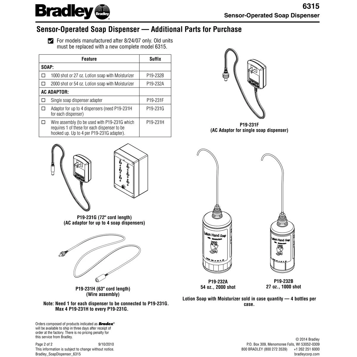 Bradley 6315-KT Hands Free Touchless Soap Dispenser Starter Kit 6 Bradley 6315-KT Hands Free Touchless Soap Dispenser Starter Kit - Image 4