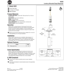 Bradley 6322-00 Commercial Liquid Soap Dispenser, Countertop Mounted, Manual-Push, Stainless Steel - 2.5" Spout Length -Alpine shop C1975977 td1