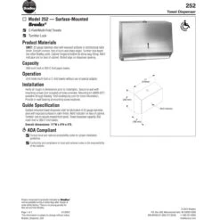 Bradley 252-00 Commercial BX-Paper Towel Dispenser, Wall Mounted, Stainless Steel -Alpine shop C1976038 td1