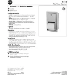 Bradley 5412-00 Commercial Toilet Paper Dispenser, Recessed-Mounted, Stainless Steel W/ Satin Finish -Alpine shop C1976076 td1