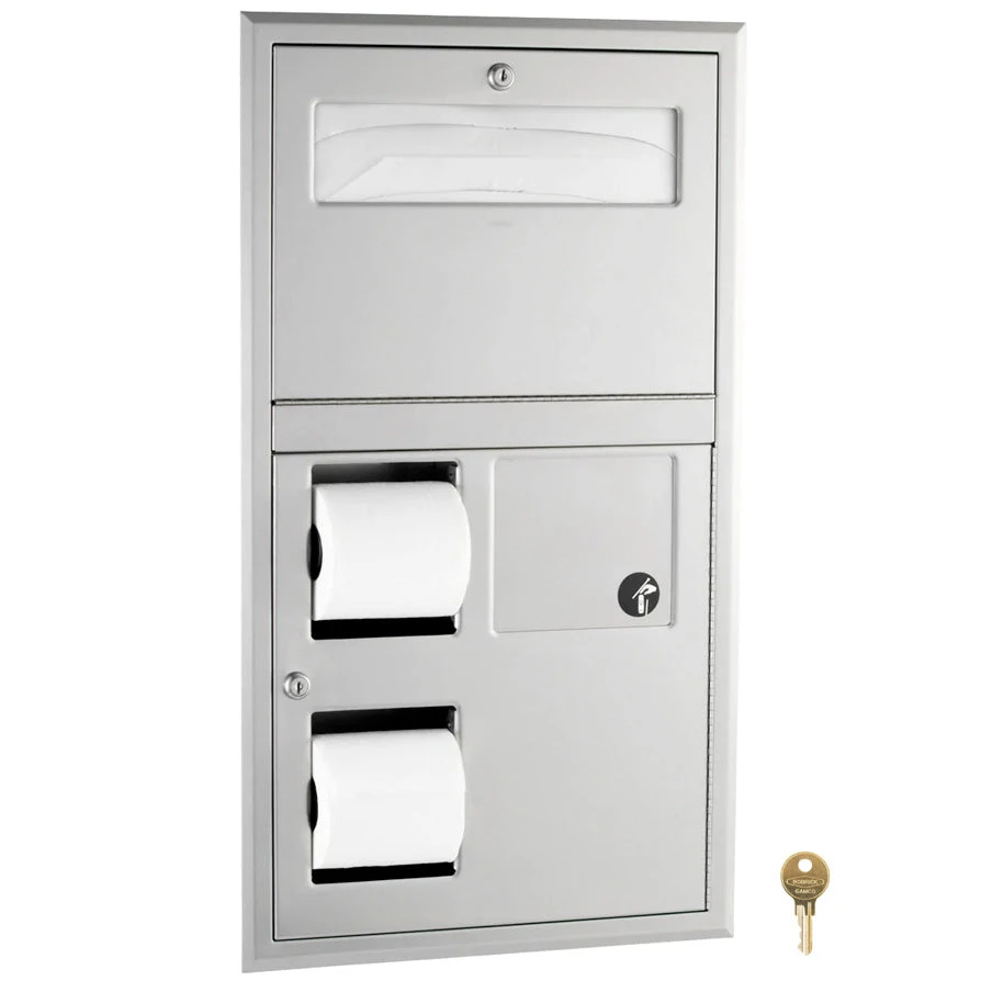 Bobrick B-35745 Combination Commercial Seat-Cover/Sanitary Napkin/Toilet Paper Dispenser, Recessed-Mounted, Stainless Steel 3 Bobrick B-35745 Combination Commercial Seat-Cover/Sanitary Napkin/Toilet Paper Dispenser, Recessed-Mounted, Stainless Steel
