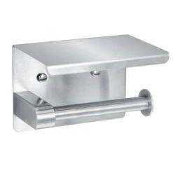 Alpine Single Toilet Paper Holder With Shelf Storage Rack, Brushed Stainless - ALP487-1-B