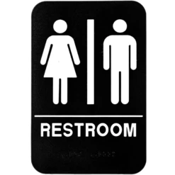 Unisex Restroom Sign, Black & White W/ Adhesive Strips Included, 6" X 9" - ALPSGN-1