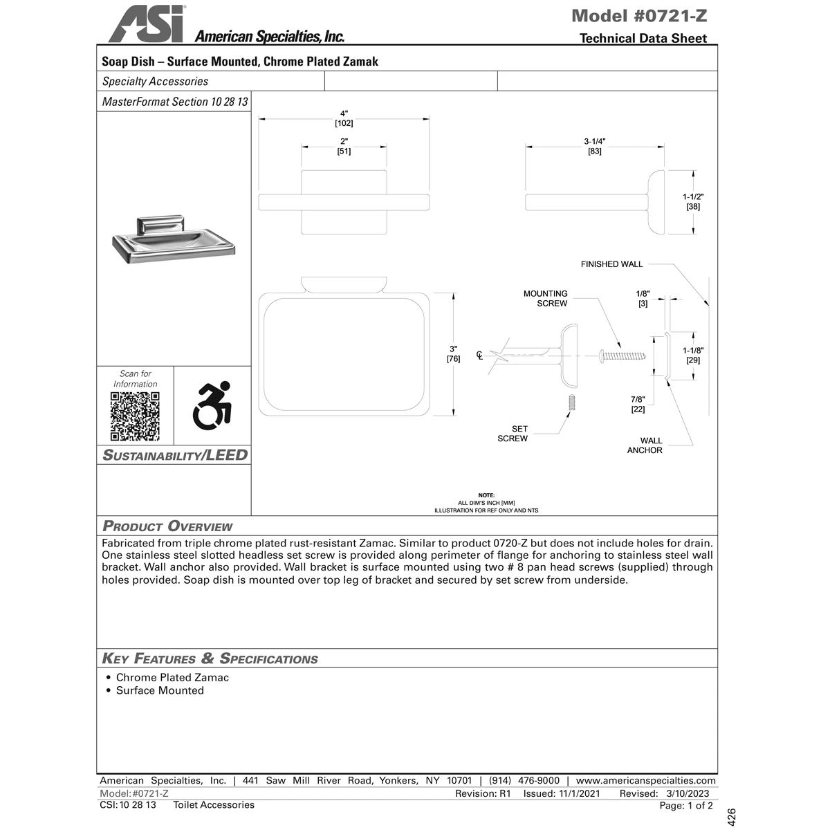 ASI 0721-Z Soap Dish, Surface-Mounted, Chrome Plated Zamak 5 ASI 0721-Z Soap Dish, Surface-Mounted, Chrome Plated Zamak - Image 3