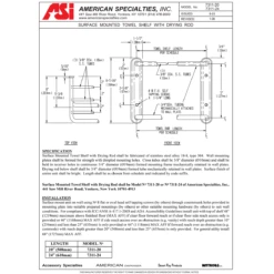 ASI 7311-24B, Towel Shelf W/Drying Rod, 1/4" Diameter X 24" Length, Stainless Steel W/ Bright-Polished Finish -Alpine shop TDS 7311 td1
