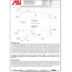 ASI 8205-R Right Hand Padded Folding Industrial Shower Seat, 33" W X 22-7/8" W, Plywood -Alpine shop TDS 8205 td1