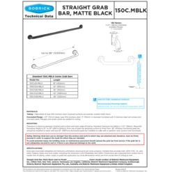 Bobrick 150CX24.MBLK (24 X 1.5) Matte Black 24" Straight Grab Bar -Alpine shop bobrick150C.MBLK td1 691b1c49 6678 4876 80bf d42a090afbf6