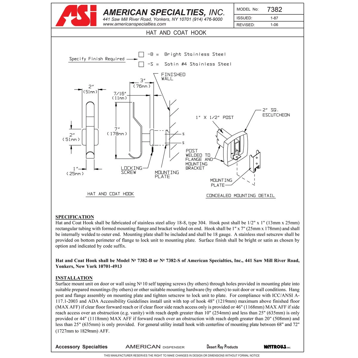 ASI 7382-S Commercial Restroom Hat Robe & Coat Hook, Stainless Steel 5 ASI 7382-S Commercial Restroom Hat Robe & Coat Hook, Stainless Steel - Image 3
