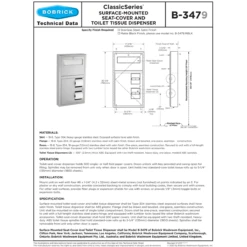 Bobrick B-3479 Combination Commercial Seat-Cover Dispenser/Toilet Paper Dispenser, Surface-Mounted, Stainless Steel -Alpine shop c1968757 td1
