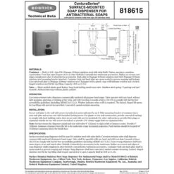 Bobrick B-818615 Commercial Heavy-Duty Liquid Soap Dispenser, Surface-Mounted, Manual-Push, Stainless Steel - 40 Oz -Alpine shop c1968919 image td